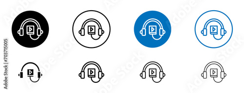 Audiobook line icon set. Audio playback symbol in black and blue color.