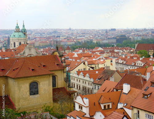 View of the city on a spring day. Top view. Prague. Czech republic.