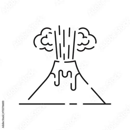 Volcanic activity linear icon. Volcanic eruptions are major source of natural pollution problem. Natural disaster illustration. Contour symbol. Vector isolated outline