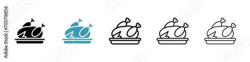 Roasted chicken turkey vector icon set. Poultry dish vector symbol for UI design. photo