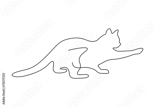 Fototapeta Naklejka Na Ścianę i Meble -  Cat in single continuous line drawing. Cat outline icon. Isolated on white background vector illustration. Premium vector.