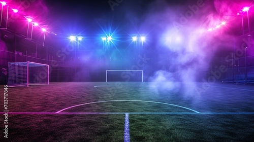 textured soccer game field with neon fog - center, midfield © Jennifer