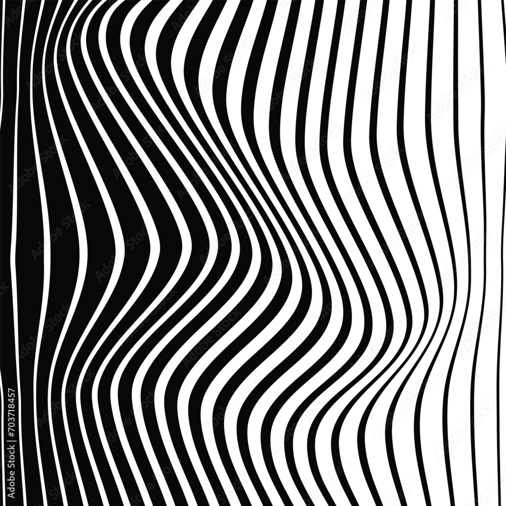 abstract monochrome geometric black thin to thick vertical wave line pattern.
