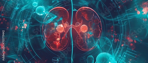 futuristic medical research or kidney health care with diagnosis and vitals infographic photo