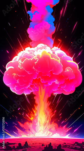 Cartoon neon style exploding mushroom cloud illustration material 