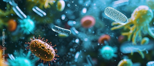 different kinds of microscopic bacteria or microbes floating photo