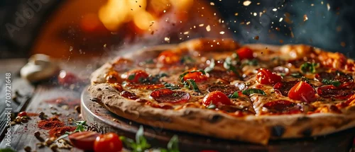 Obraz  z motywem fresh pizza pepperoni margarita out of the oven