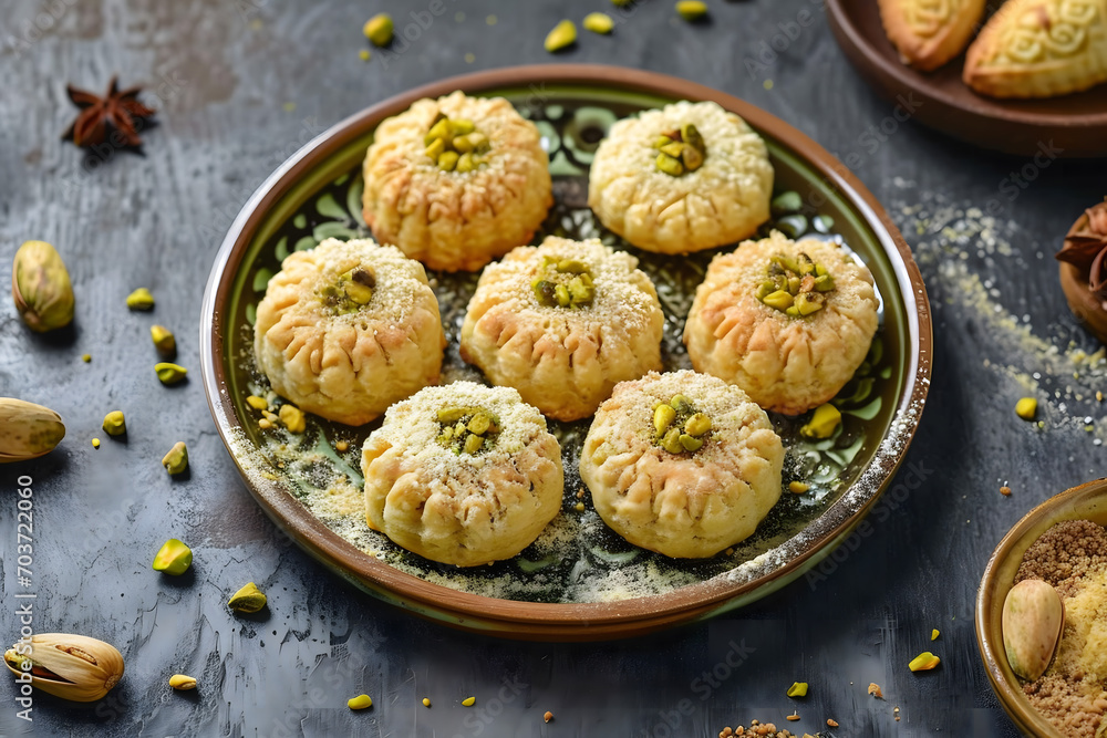 Desserts Eid al-Fitr, Eid al Adha Kahk (Eid Cookies) Arabic filled Pistachio or nut, Ramadan

