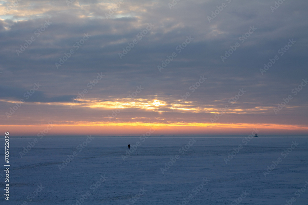 frozen Gulf of Finland in December evening