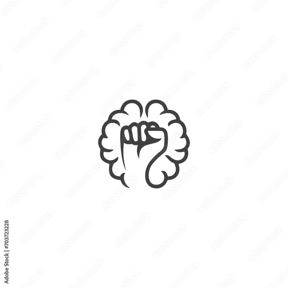 Brain power, willpower, strong mind concept, raised hand fish with brain. Vector icon logo template Brain power, willpower, strong mind concept, raised hand fish with brain. Vector icon logo template