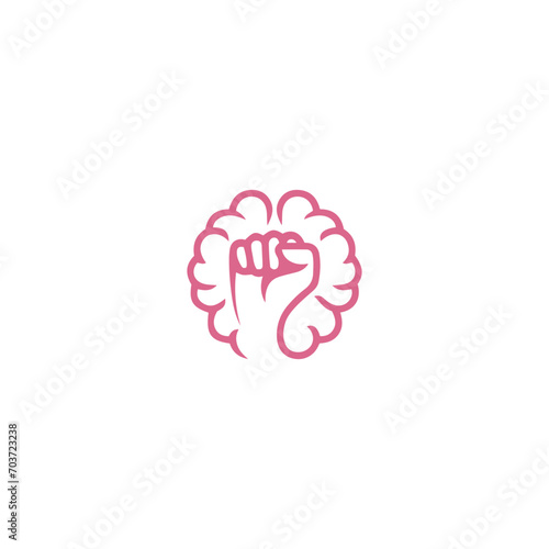 Brain power, willpower, strong mind concept, raised hand fish with brain. Vector icon logo template