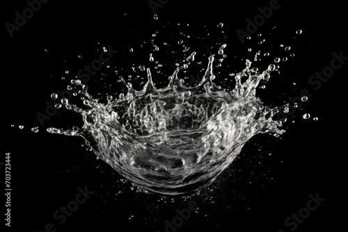 A close-up of a water splash with bubbles on a black background. Perfect for use in advertisements, websites, or any design project that needs a dynamic water element.
