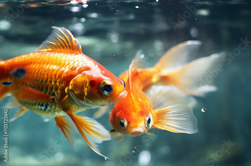 Graceful Goldfish: Mesmerizing Underwater Ballet in the Aquarium. Generative AI.