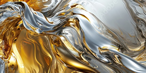 Captivating gold and bright silver abstract background swirling paint.