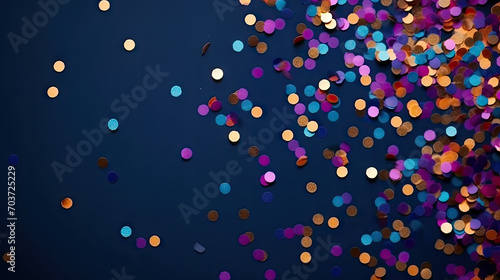 A close up of a bunch of confetti dots on a dark blue background,  depicts a vibrant and festive image , for party invitations, celebration announcements, and event promotions. photo