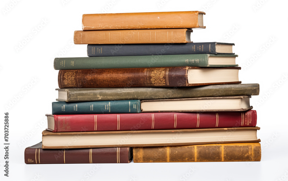 Stack of many old hardcover books isolated on white, AI Generative. Stack of many old hardcover books isolated on white, AI Generative.