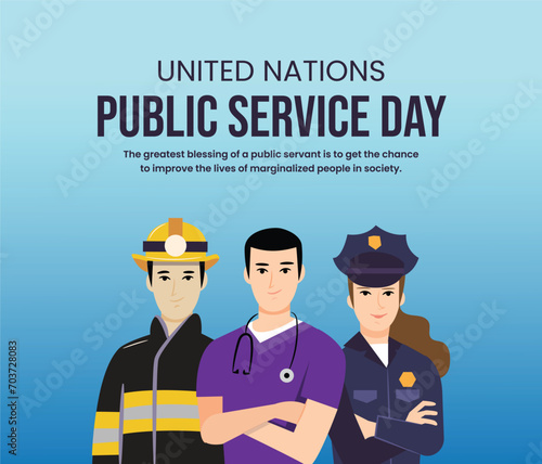 United Nations Public Service Day, banner, poster, social media post, vector illustration, awareness, observance, 23 June, brochure, flyer, stop racism, humanity, equality, diversity, inclusion