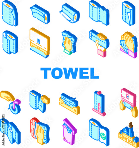 paper towel kitchen roll tissue icons set vector. clean toilet, wipe, napkin, bathroom wet, table, cleaning dry, hands cleanliness paper towel kitchen roll tissue isometric sign illustrations