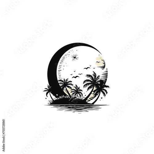 Moon svg, moon png, summer clipart, clipart, moon illustration, palm, tree, beach, tropical, vector, summer, illustration, island, silhouette, sea, sun, nature, travel, ocean, sunset, design, sky, lan