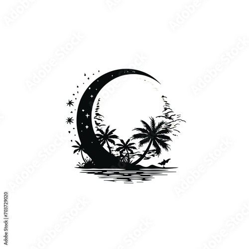 Moon svg, moon png, summer clipart, clipart, moon illustration, palm, tree, beach, tropical, vector, summer, illustration, island, silhouette, sea, sun, nature, travel, ocean, sunset, design, sky, lan
