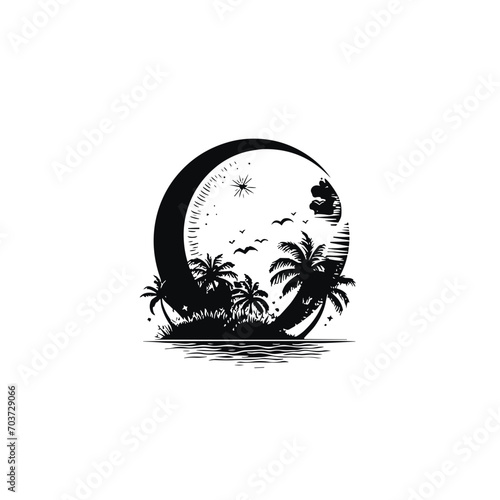 Moon svg, moon png, summer clipart, clipart, moon illustration, palm, tree, beach, tropical, vector, summer, illustration, island, silhouette, sea, sun, nature, travel, ocean, sunset, design, sky, lan