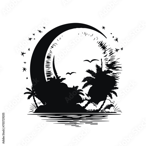 Moon svg, moon png, summer clipart, clipart, moon illustration, palm, tree, beach, tropical, vector, summer, illustration, island, silhouette, sea, sun, nature, travel, ocean, sunset, design, sky, lan