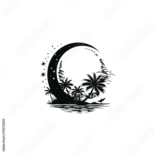 Moon svg, moon png, summer clipart, clipart, moon illustration, palm, tree, beach, tropical, vector, summer, illustration, island, silhouette, sea, sun, nature, travel, ocean, sunset, design, sky, lan