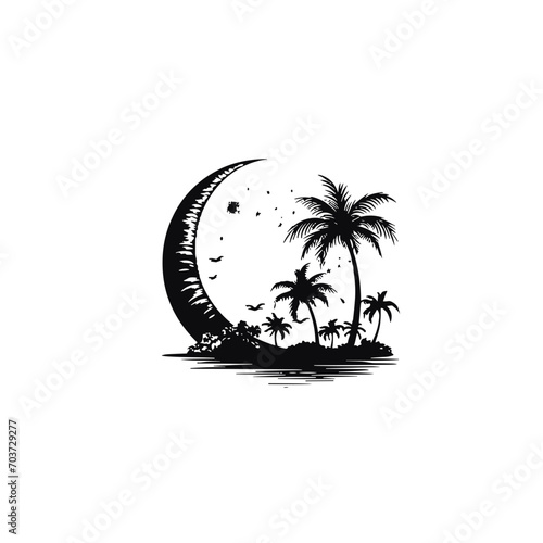 Moon svg, moon png, summer clipart, clipart, moon illustration, palm, tree, beach, tropical, vector, summer, illustration, island, silhouette, sea, sun, nature, travel, ocean, sunset, design, sky, lan