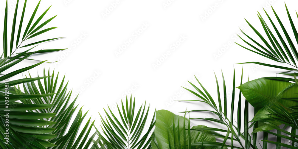 Tropical leave, top view, flay lay, mock up, aesthetic, empty in the middle isolate on transparency background png 