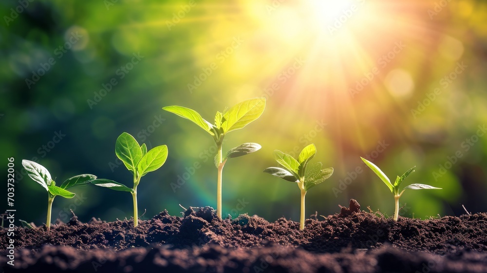 the seedling are growing from the rich soil to the morning sunlight the seedling are growing from the rich soil to the morning sunlight