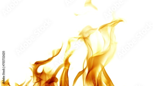 video with bright orange fire with sparks isolated on white background