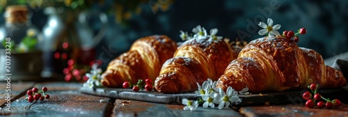 Delicious Fresh Mini Croissants Flowers Flat, Banner Image For Website, Background, Desktop Wallpaper