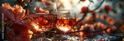 Delicious Rose Wine Glasses Many Peony, Banner Image For Website, Background, Desktop Wallpaper photo
