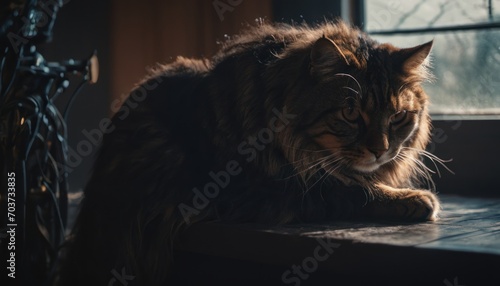  a close up of a cat laying on a window sill with its eyes closed and one paw resting on the window sill of the other side of the cat.