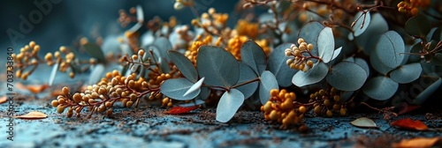 Dried Eucalyptus Leaves Twigs Panoramic Banner, Banner Image For Website, Background, Desktop Wallpaper