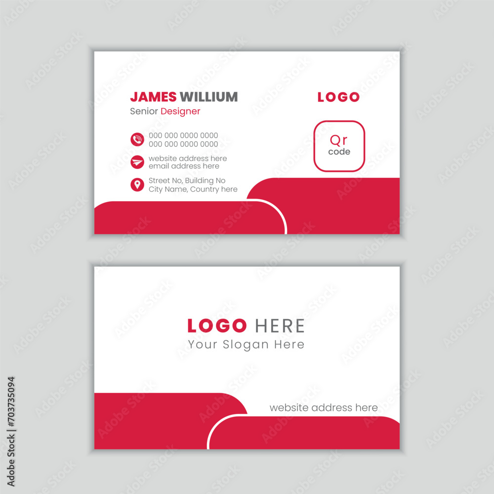 Minimalist, simple, red color modern corporate business card vector design template.