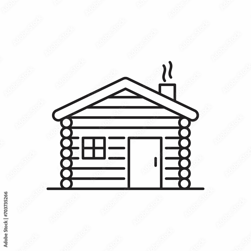 Cabin icon. Outline house icon with editable stroke. Linear symbol of camping with shadow. Cabin icon. Outline house icon with editable stroke. Linear symbol of camping with shadow.