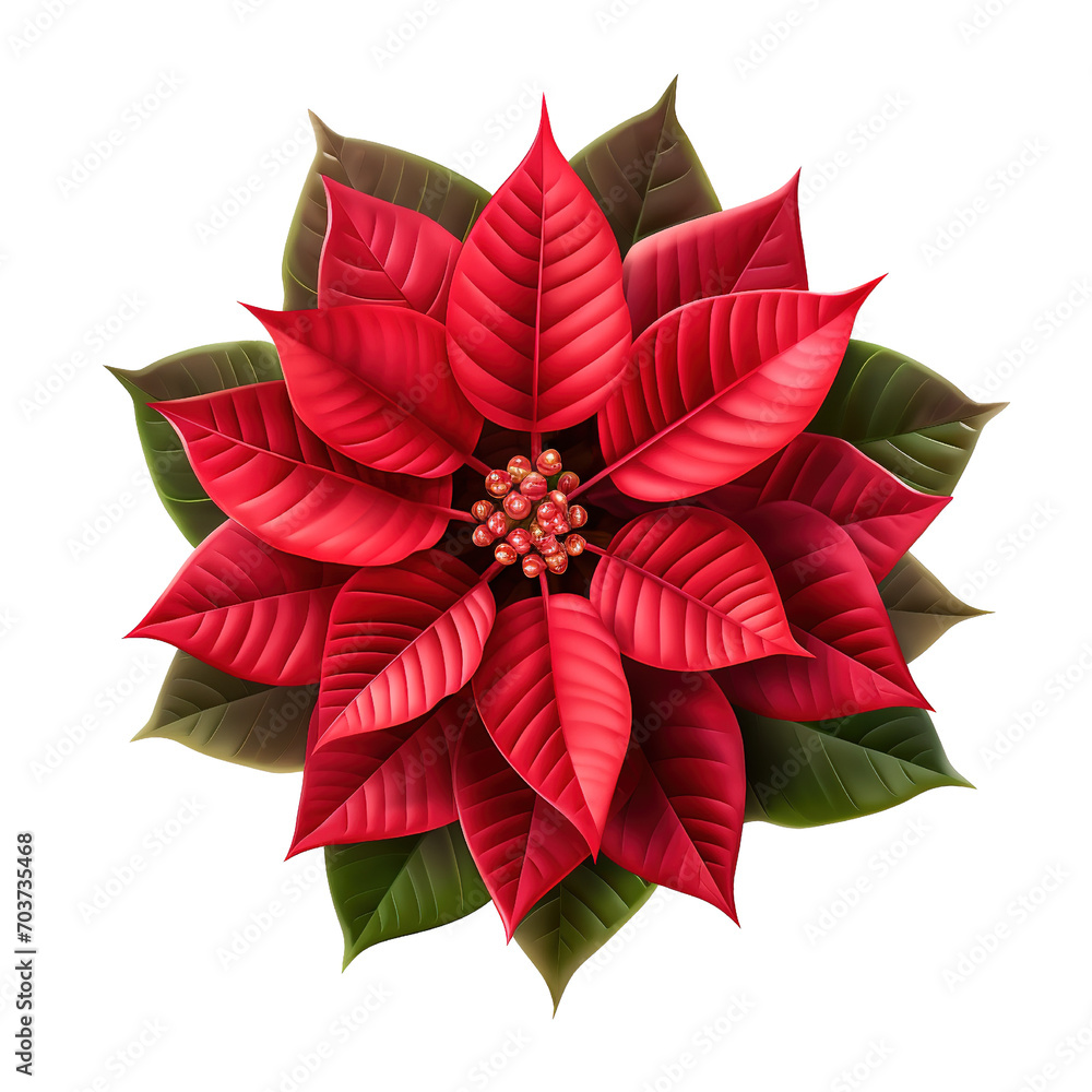 Red poinsettia Isolated on transparent background