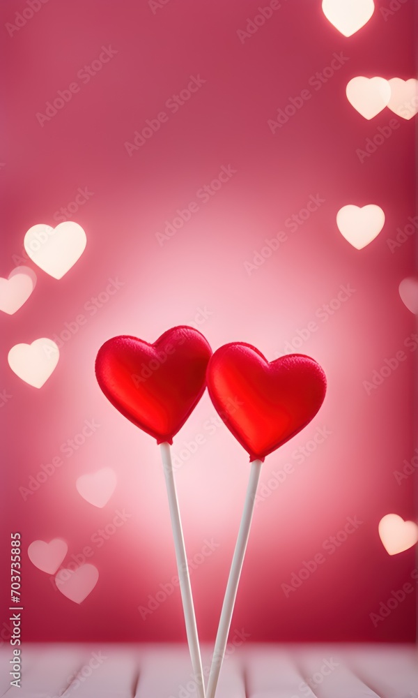 Valentine’s Day background with two heart-shaped lollipops, Valentine background, Valentine wallpaper