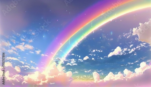 Fantasy sky rainbow. Fairy skies rainbows colors  magic landscape and dream sky background illustration.