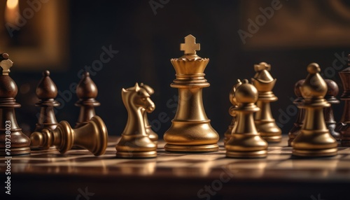  a close up of a chess board with gold and silver chess pieces and a black and white chess board with gold and silver chess pieces and black and white and gold.