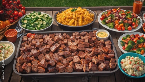  a table topped with lots of different types of food and bowls filled with different types of salads and condiments next to each other foods on top of the table.