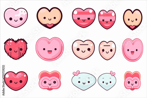 Love Heart Kawaii icon set vector, valentine's day kawaii outline icon set vector, valentine's day drawings kawaii, 