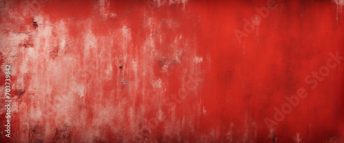 Abstract red vintage background. Red painted wall texture. Red background with copy space for design. Wide. Web banner. Christmas, anniversary, holiday, festive.