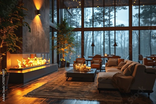 Electric fireplace and beautiful living room decor elements indoors ai generated art