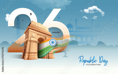 Indian Republic Day Celebration Greeting Background	