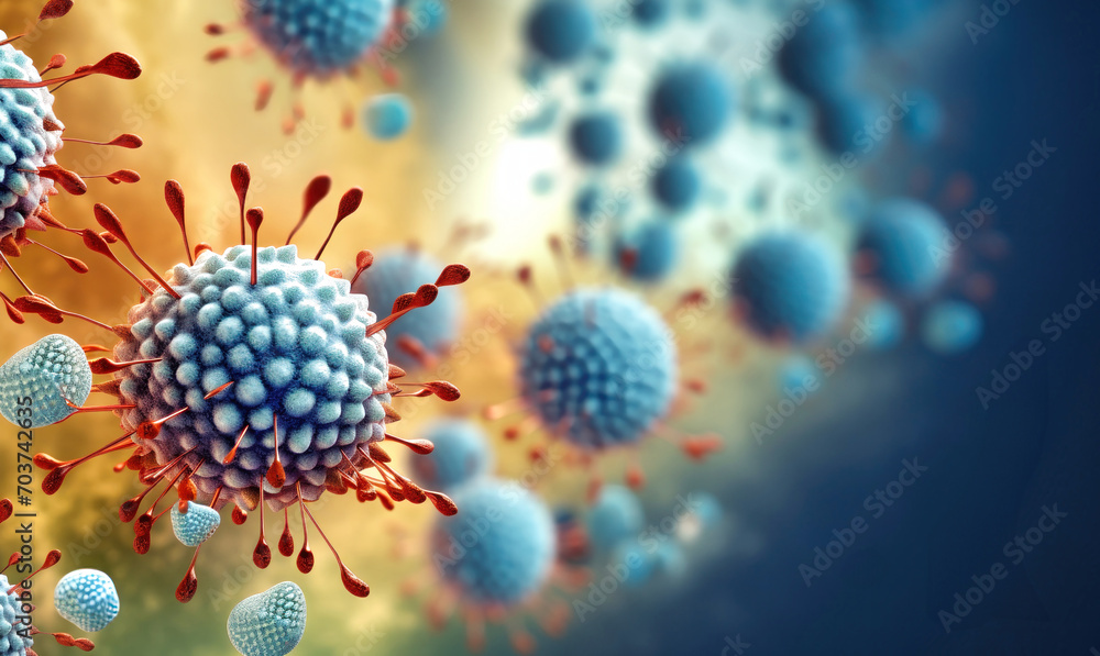 Close up macro details of red and blue microbes, viral bacteria molecules. Flu, hepatitis, cancer, AIDS. Medicine concept. Close up macro details of red and blue microbes, viral bacteria molecules. Flu, hepatitis, cancer, AIDS. Medicine concept.