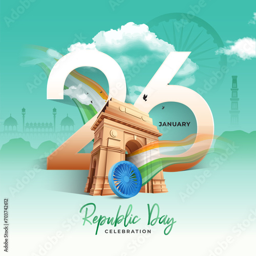 26 January Happy Republic Day Celebration Greeting Background	