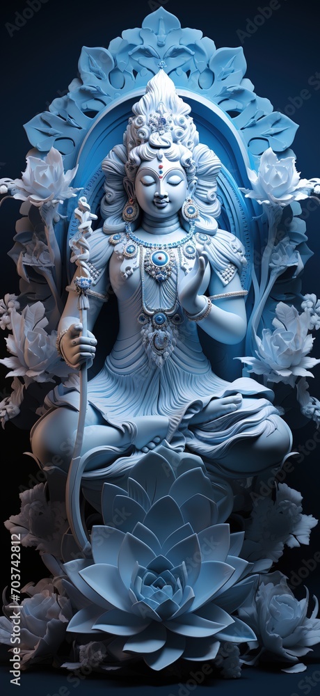 White Goddess Sculpture Sitting On Lotus Flower