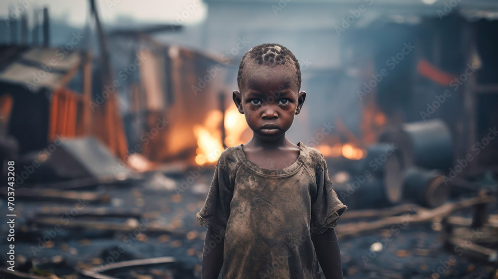 Beggar child. Concept of hunger and injustice in the world. Slums and a dirty hungry child Beggar child. Concept of hunger and injustice in the world. Slums and a dirty hungry child